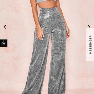 House of CB SILVER SPARKLY WIDE LEG TROUSERS - “Margarita”